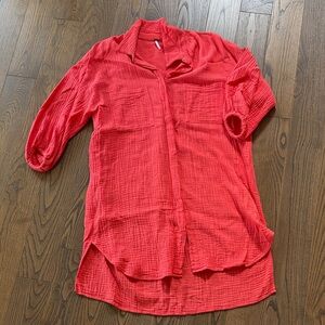 Young Fabulous & Broke Coral-Red Textured Top with YFB Metal Tag